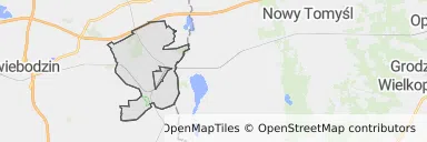 Mapa z zaznaczonym Zbąszynkiem