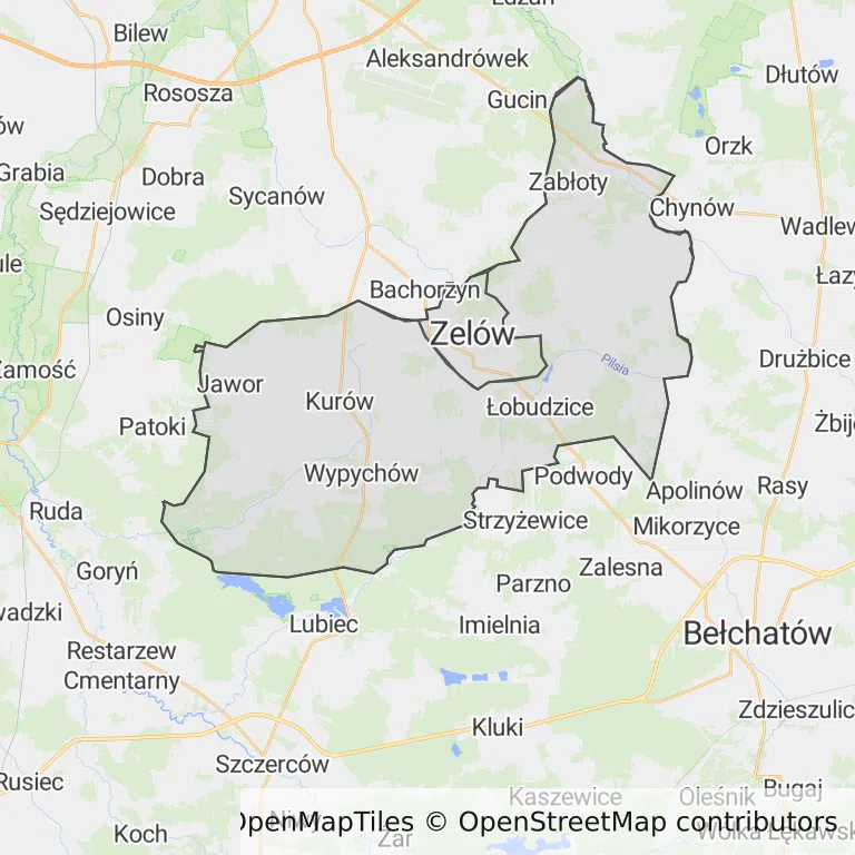 Mapa z zaznaczonym Zelowem