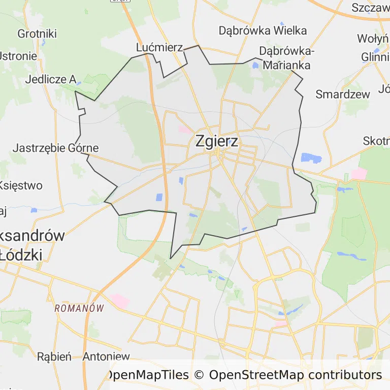 Mapa z zaznaczonym Zgierzem