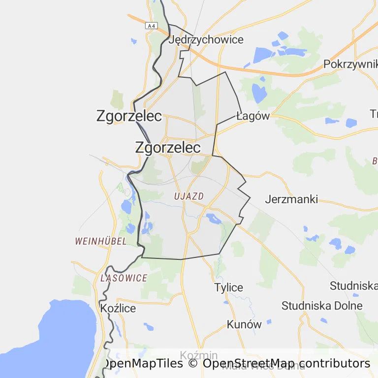 Mapa z zaznaczonym Zgorzelcu