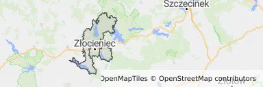 Mapa z zaznaczonym Złocieńcu