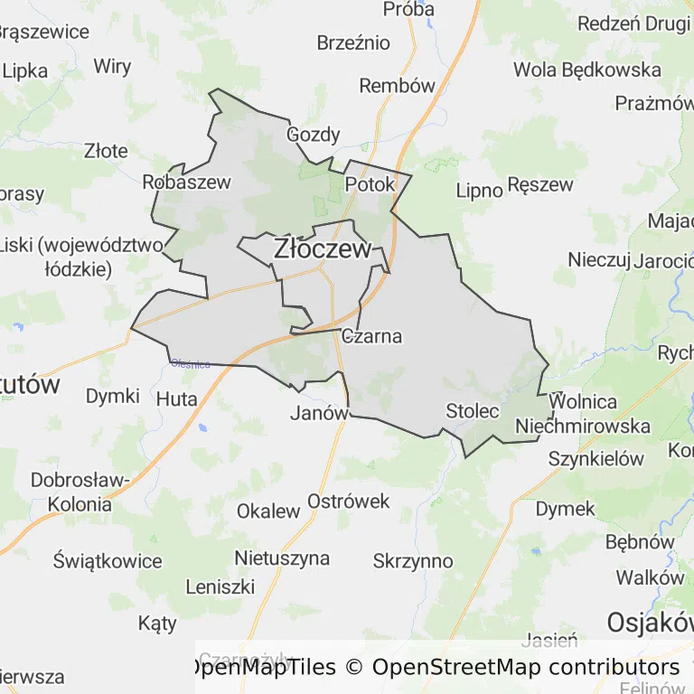 Mapa z zaznaczonym Złoczewem