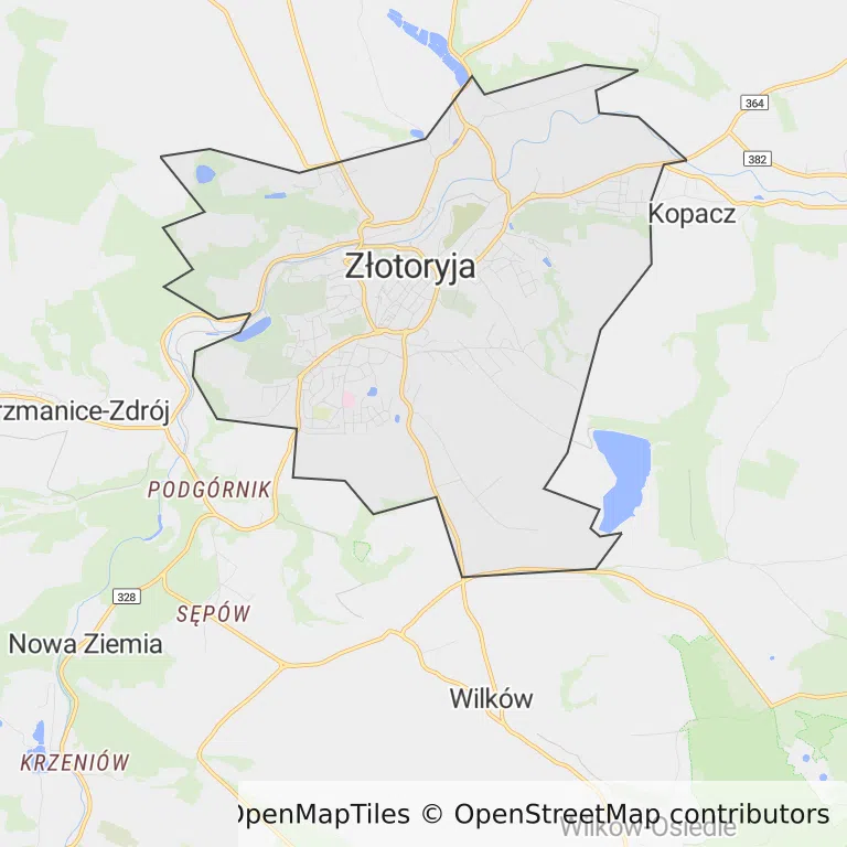 Mapa z zaznaczoną Złotoryi