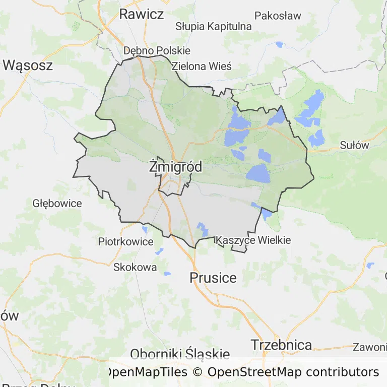 Mapa z zaznaczonym Żmigrodzem