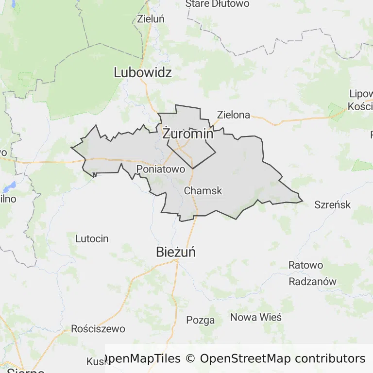 Mapa z zaznaczonym Żurominem