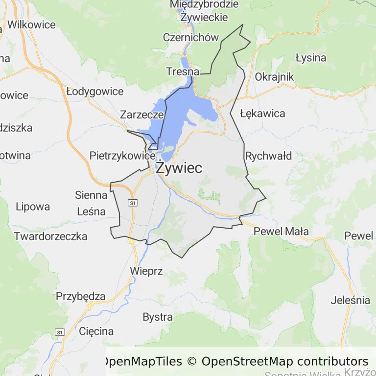 Mapa z zaznaczonym Żywcu